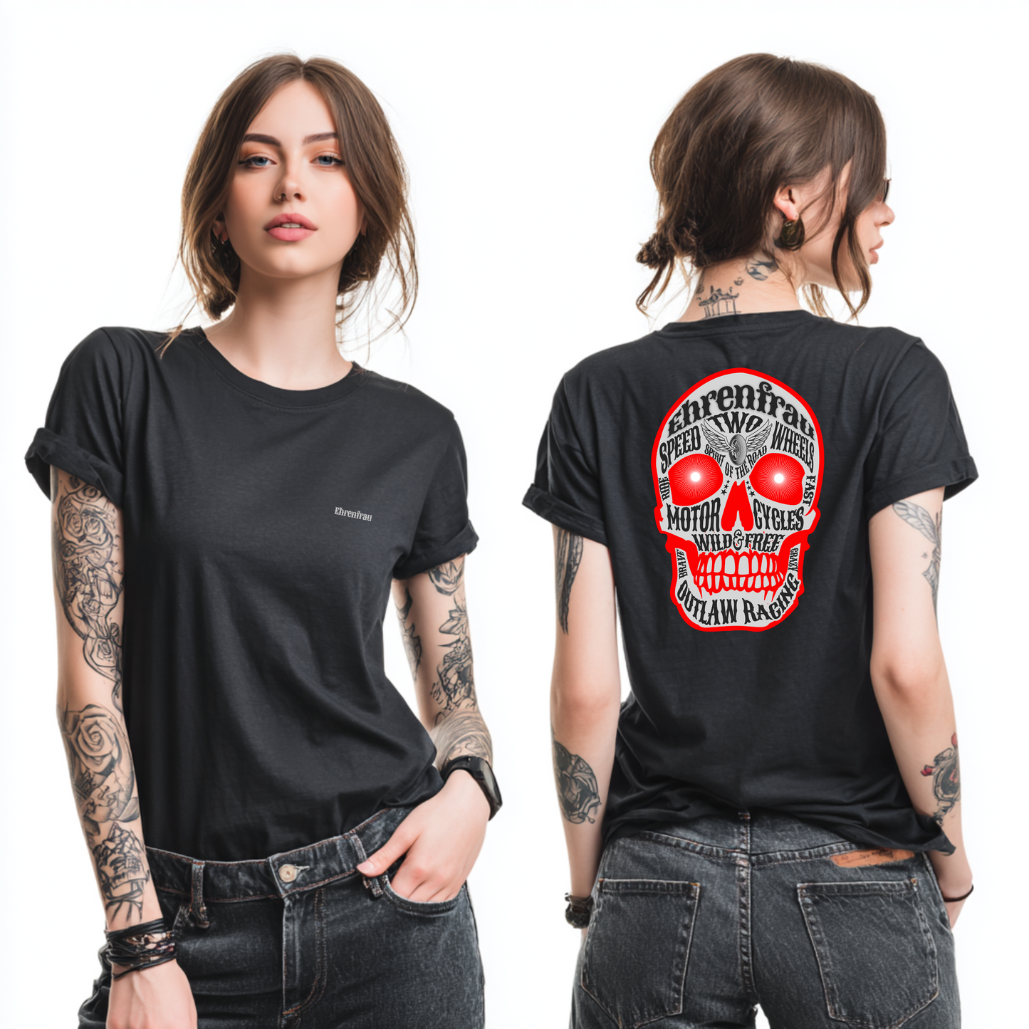 Ehrenfrau roter Skull - T-Shirt