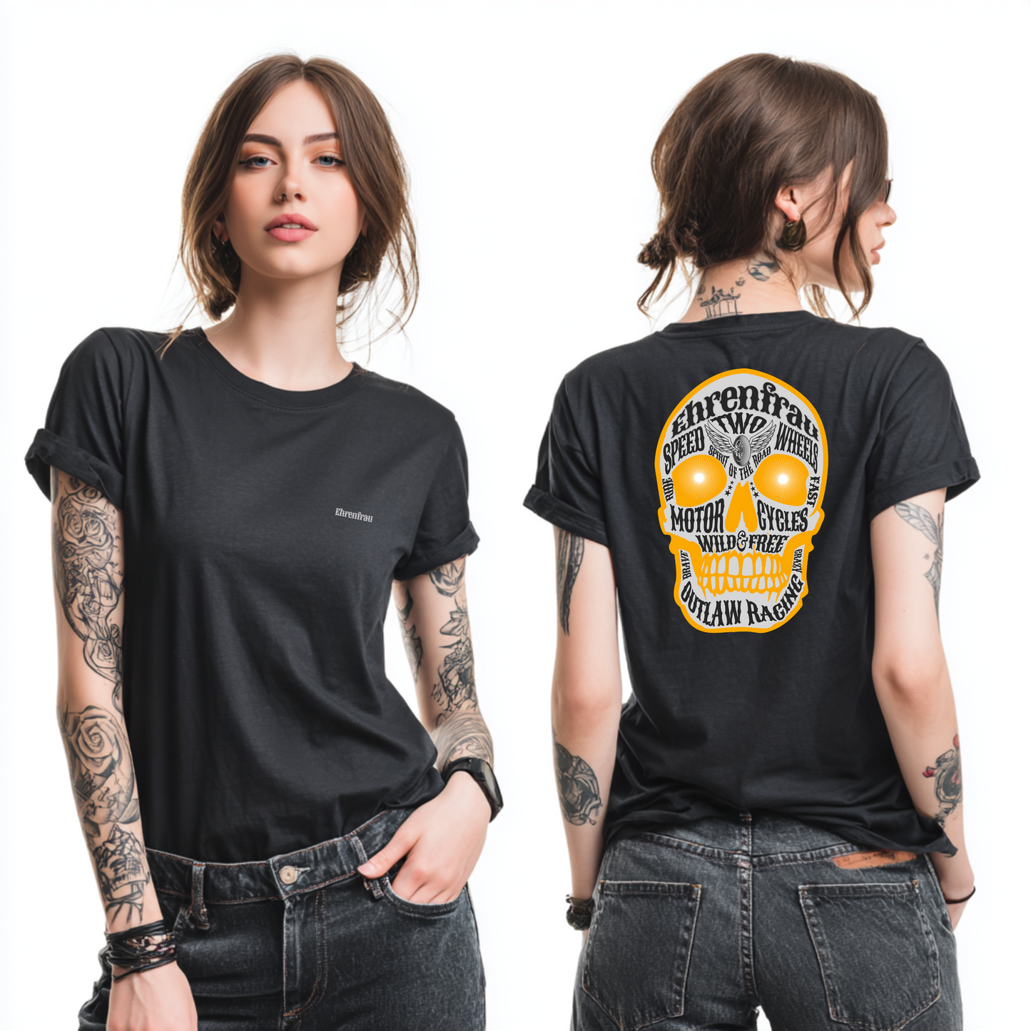 Ehrenfrau orangener Skull - T-Shirt