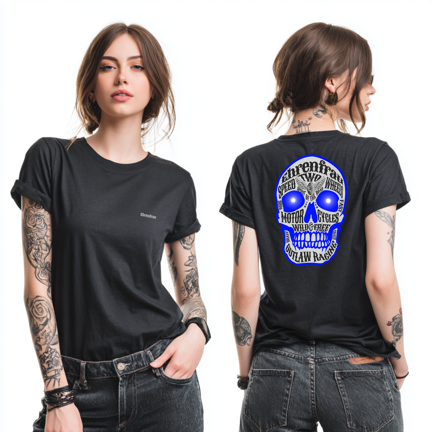 Ehrenfrau blauer Skull - T-Shirt