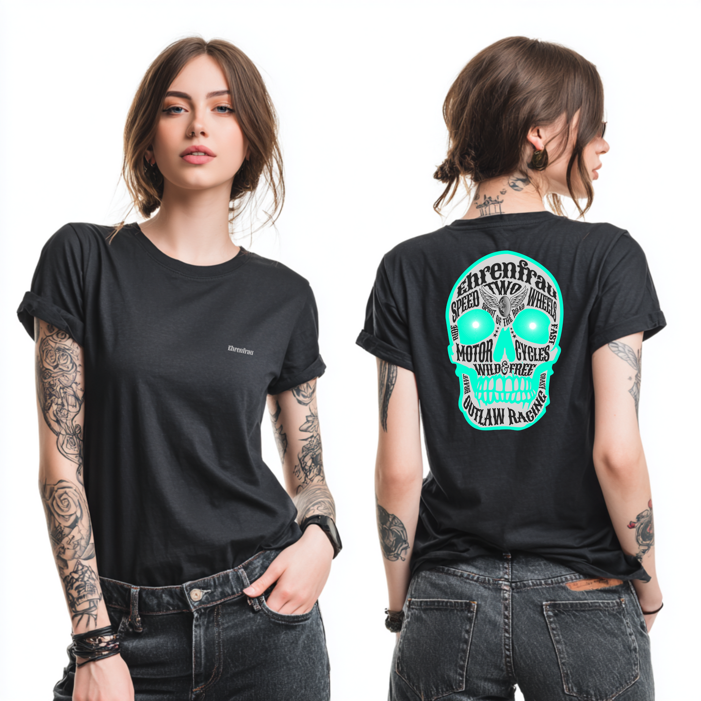 Ehrenfrau türkiser Skull - T-Shirt