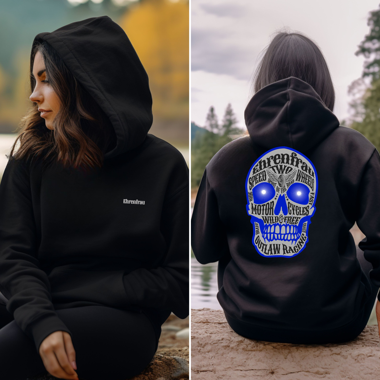 Ehrenfrau blauer Skull- Hoodie