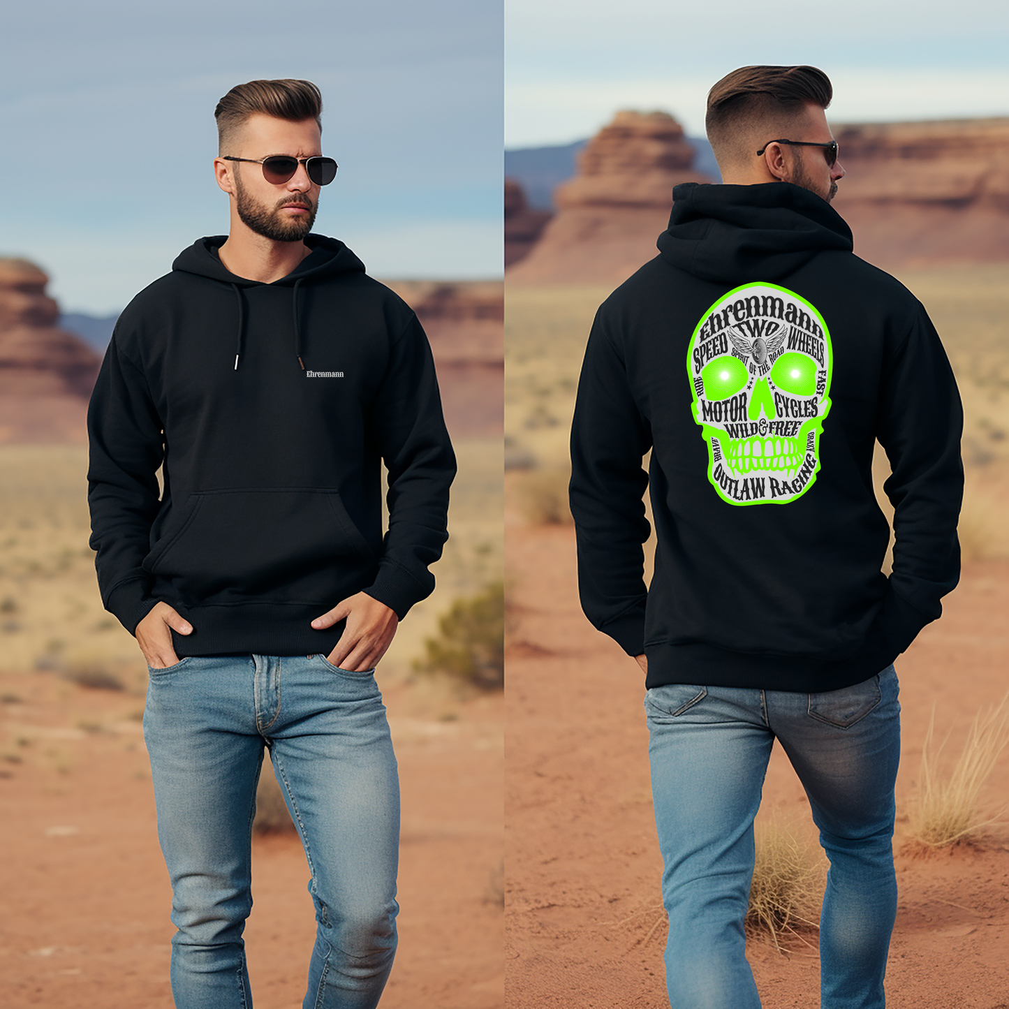 Ehrenmann grüner Skull - Hoodie
