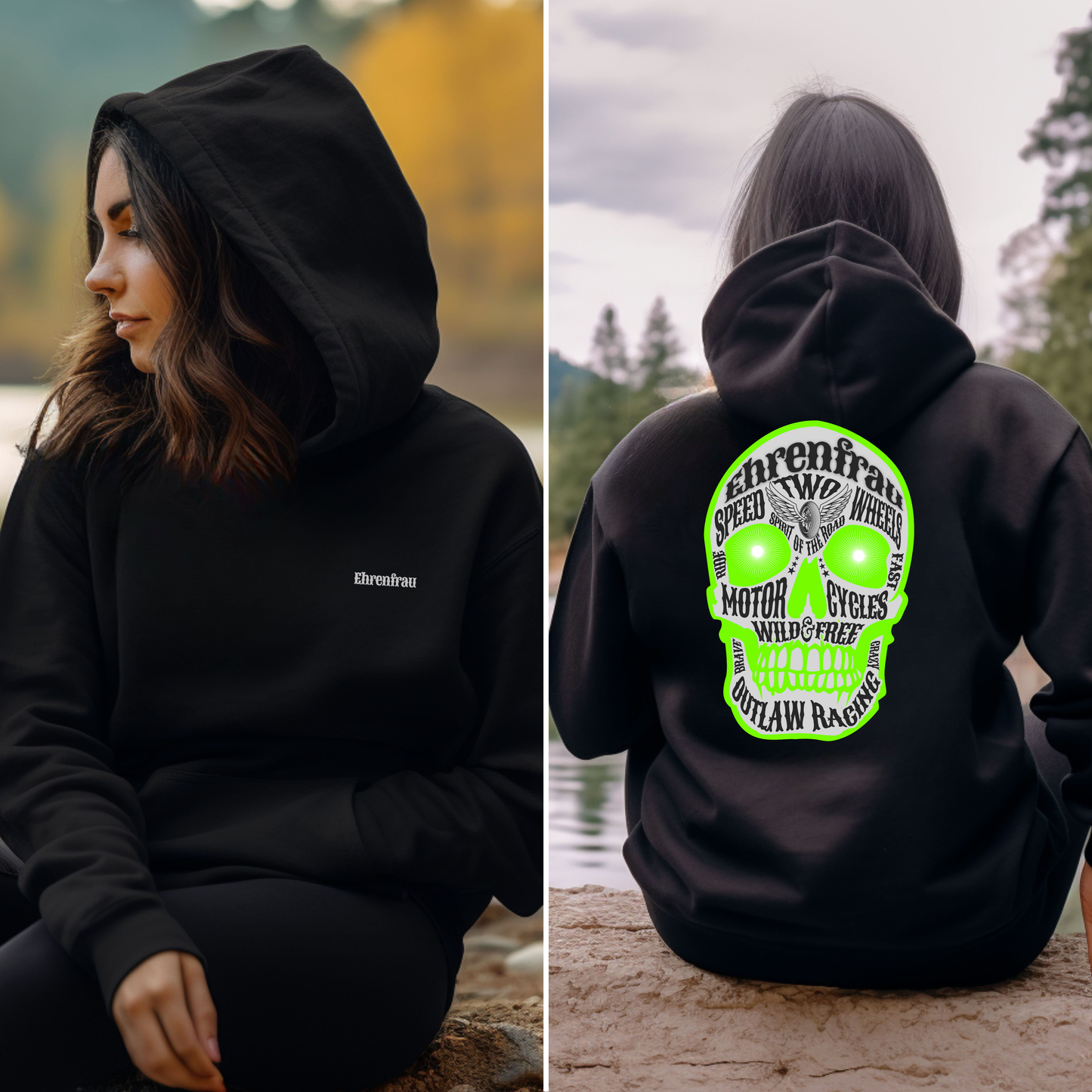 Ehrenfrau grüner Skull- Hoodie