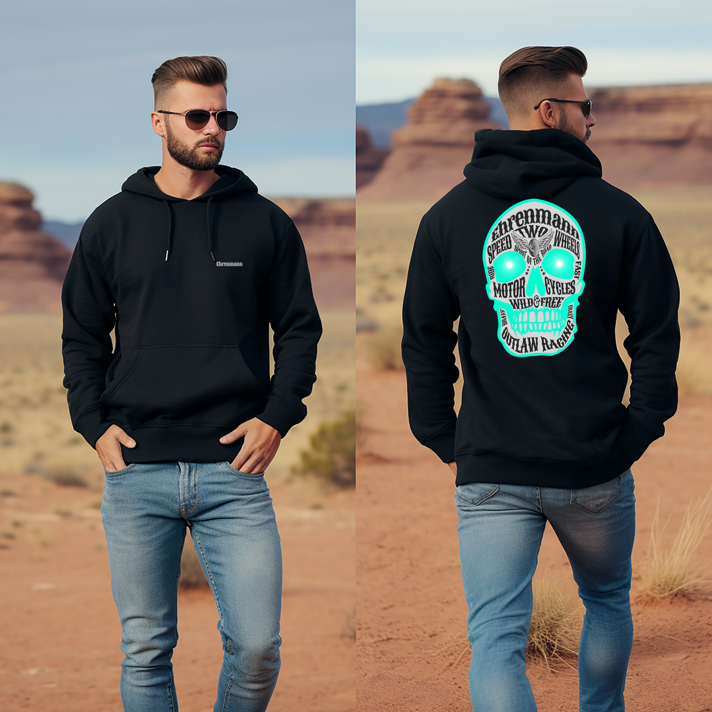 Ehrenmann türkiser Skull - Hoodie