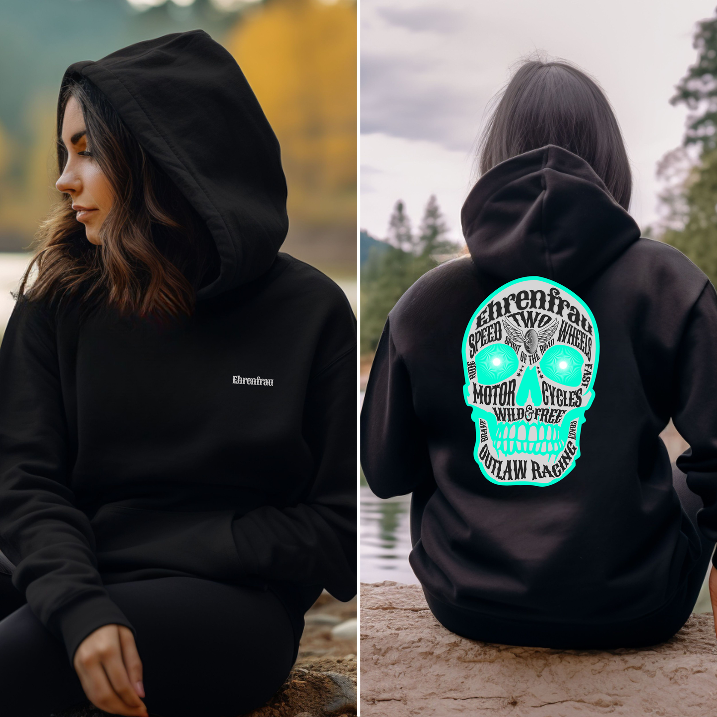Ehrenfrau türkiser Skull- Hoodie